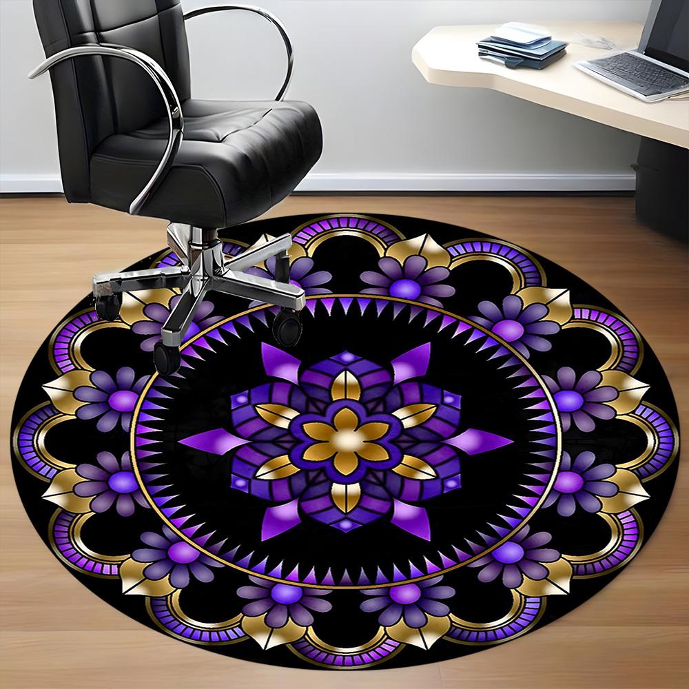 1pc Purple Floral Mandala Carpet, Round Non Slip Durable Large Size Office Carpet, Suitable for Office