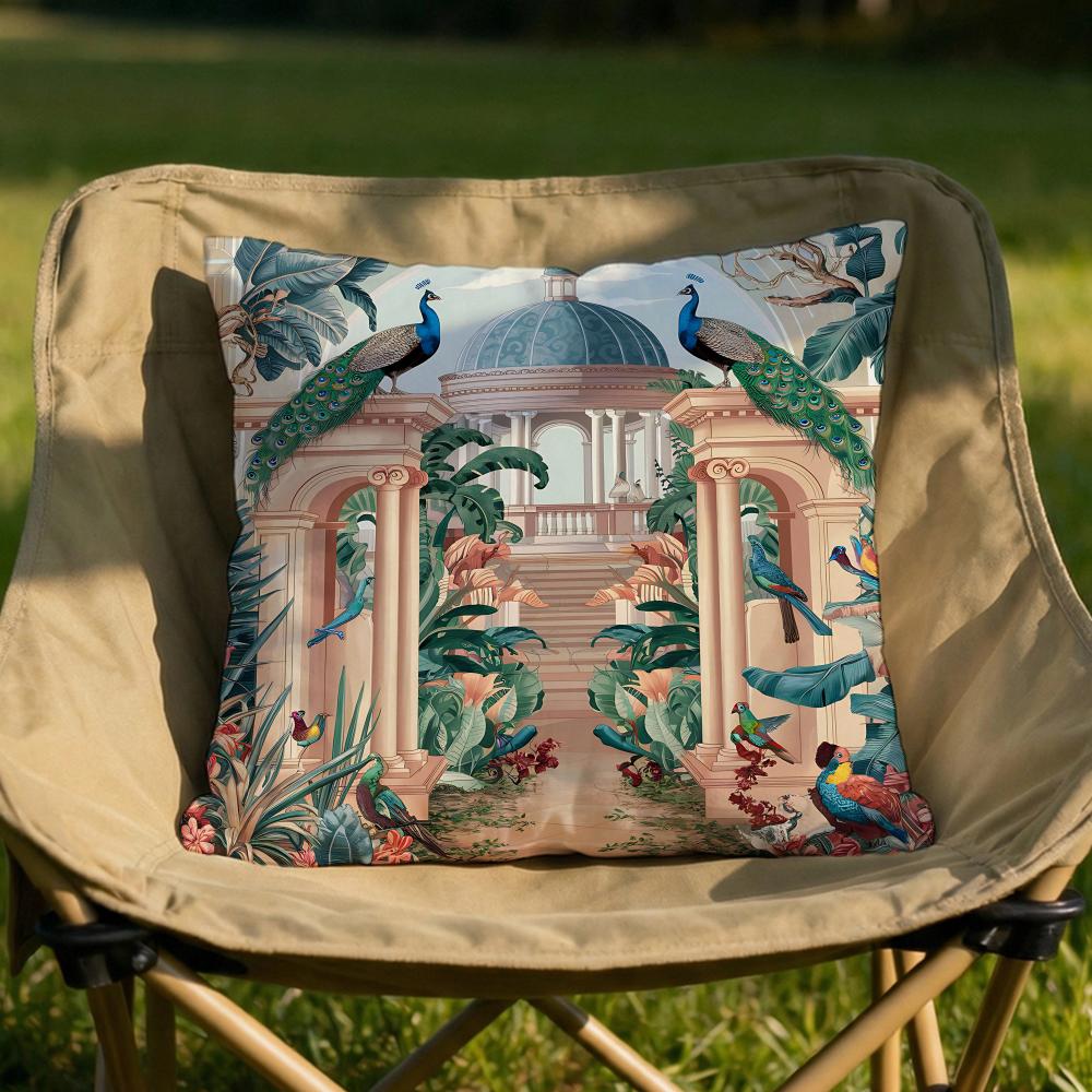 Mughal Garden with Peacock Cushion Cover Soft Reversible Durable Pillow Cover MultiScene Use for Home Car Daily Comfort