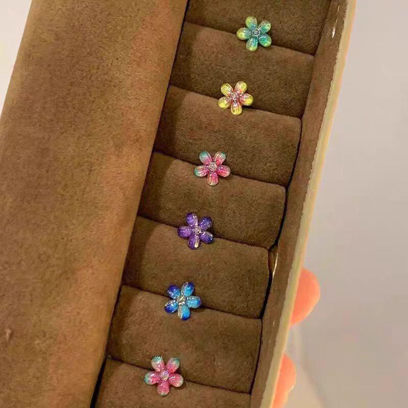 5 Paires Boucles d'Oreilles Puces Fleurs Arc-en-Ciel Douces Printemps Et Été Boucles d'Oreilles Colorées Pour Femmes Fête Bijoux Mignons Élégants Cadeau