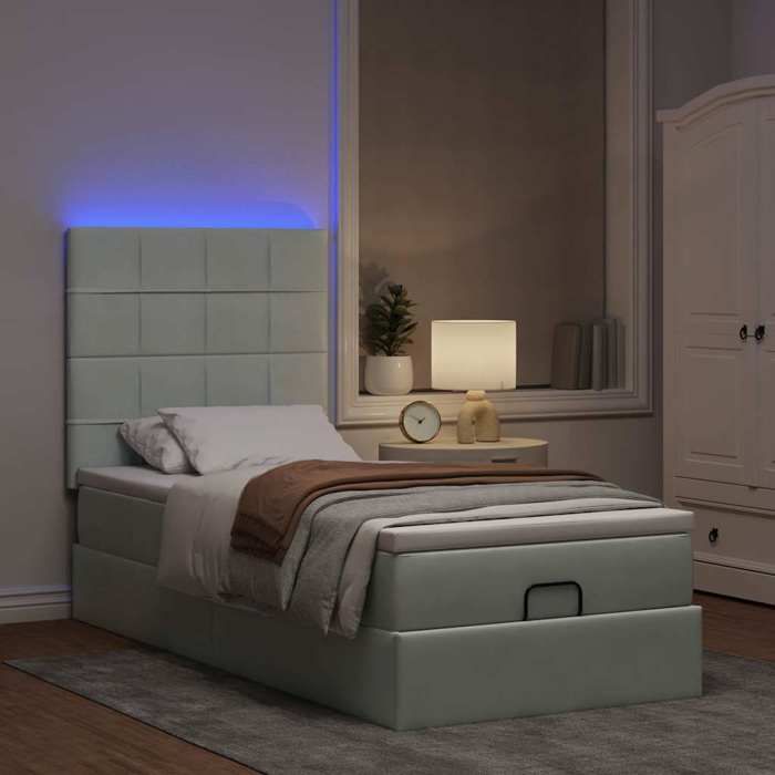 VidaXL Ottoman Bed Frame with Light Grey Mattress 80x200 Cm Velvet, Bed Frame, Upholstered Bed Frame, Bed Frame 3314282