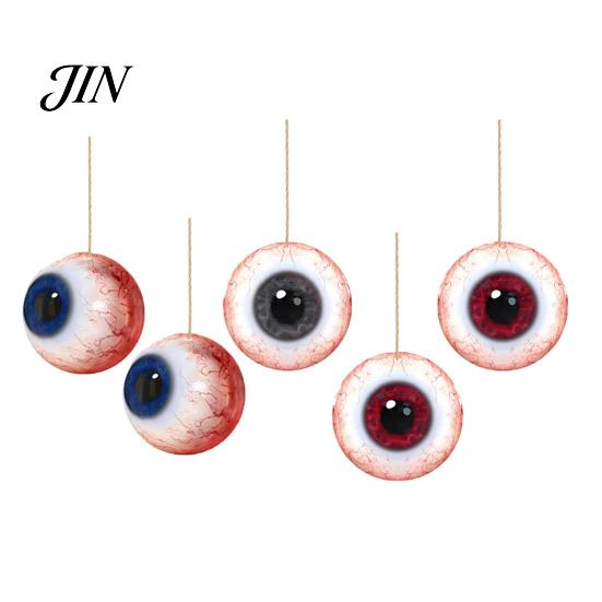 Halloween Hanging Decor 6Pcs Wooden Decoration, Ghost Pumpkin Eyeball Pendant Ornament with Rope, Spooky Holiday Party Decorations