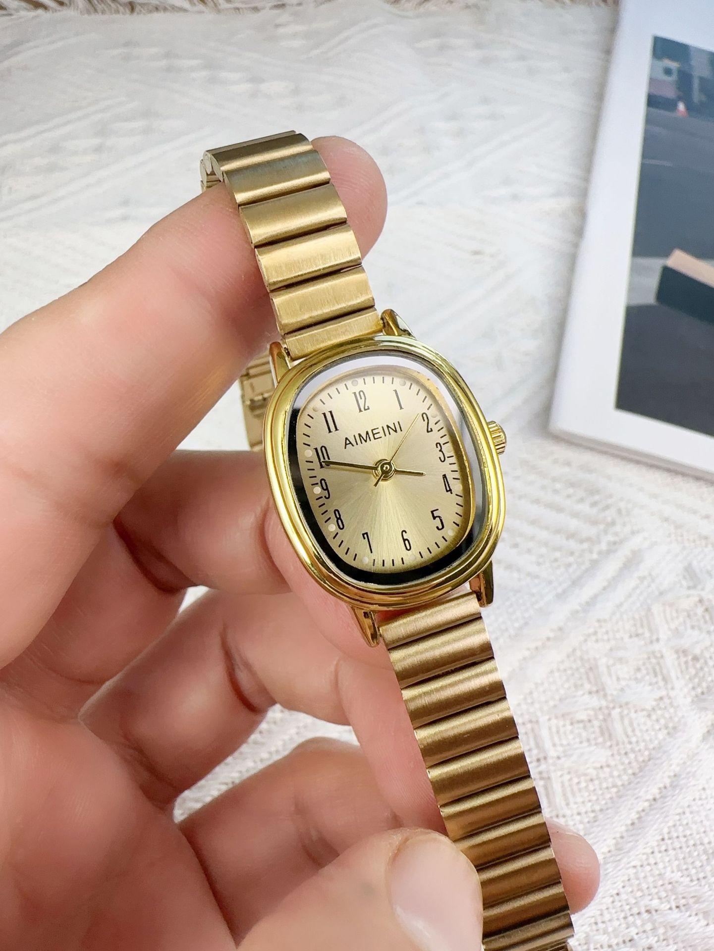 

Женские часы-браслеты Овальные Нишевые Маленькие Золотые Ретро Простые Цифровые Минималистичные Женские Стальные Ремешки Модные Кварцевые Наручные часы