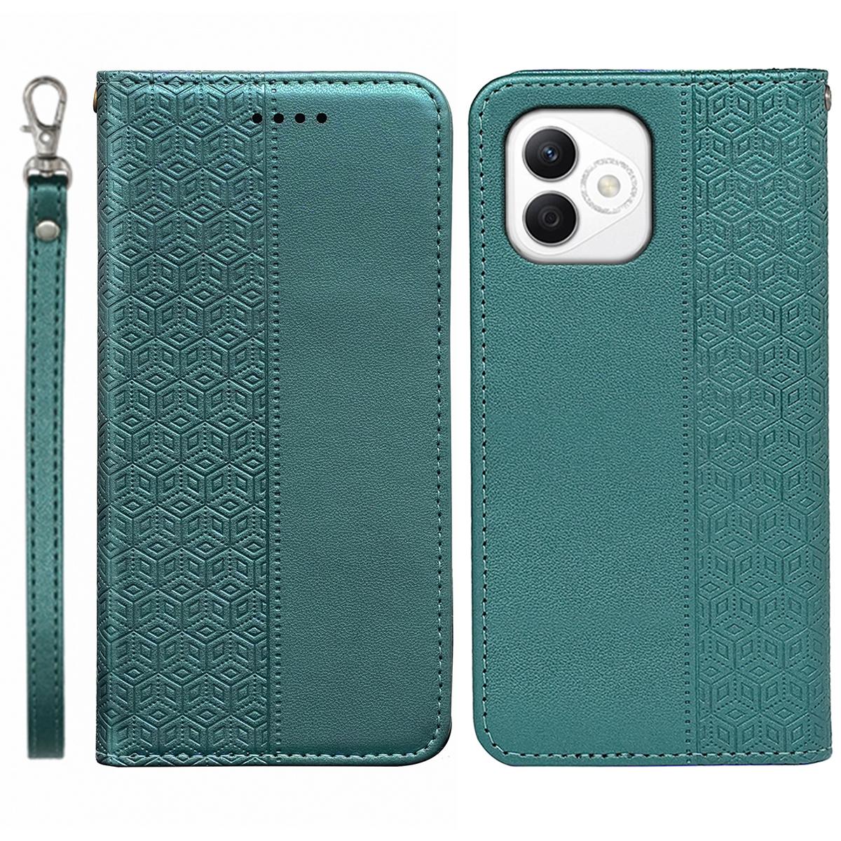 

For Honor X60i 5G Wallet Phone Case Strong Magnetic Checkered Pattern Imprint Leather Flip Cover Green