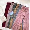Women Autumn Pants Leg Wide Casual High Waist Pants With Bow Belt New Pleated Pant Trousers Femme