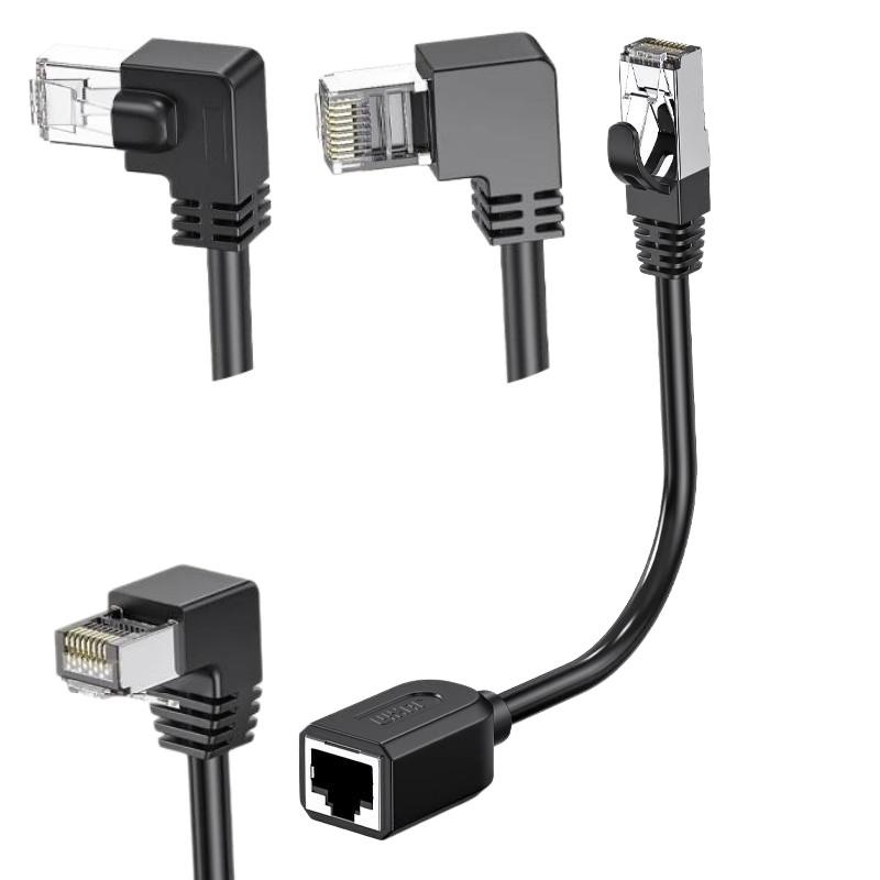 Right Angle CAT6 RJ45 Ethernet Extension Cable 1Pcs Male to Female Elbow for Narrow Space Network Port Extending
