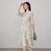 French Fungus Edge Hem Leads Printed Dress