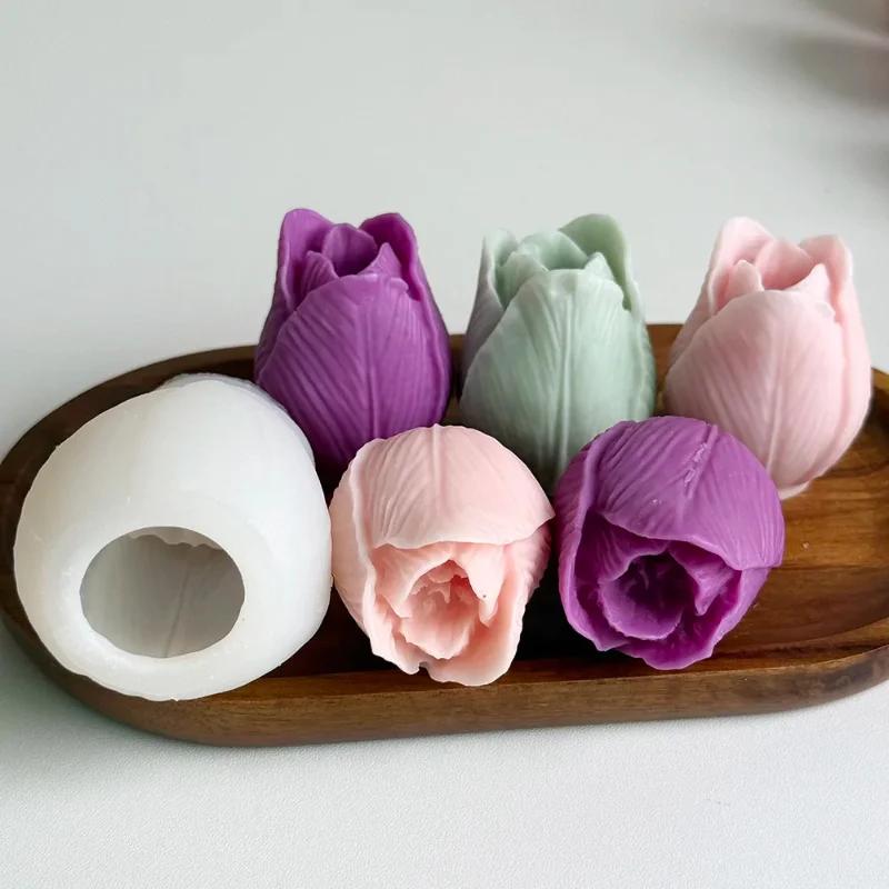 3D Tulip Flower Bud Silicone Mold for Aromatherapy Candles Handmade Soap Gypsum Resin DIY Chocolate Baking Flower Shaped Kitchen
