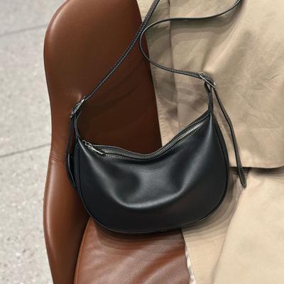 Sac bandoulière femme couche supérieure cuir de vache - Modèle dames cuir véritable Sac croissant, Sac à bandoulière à surpiqûres vintage