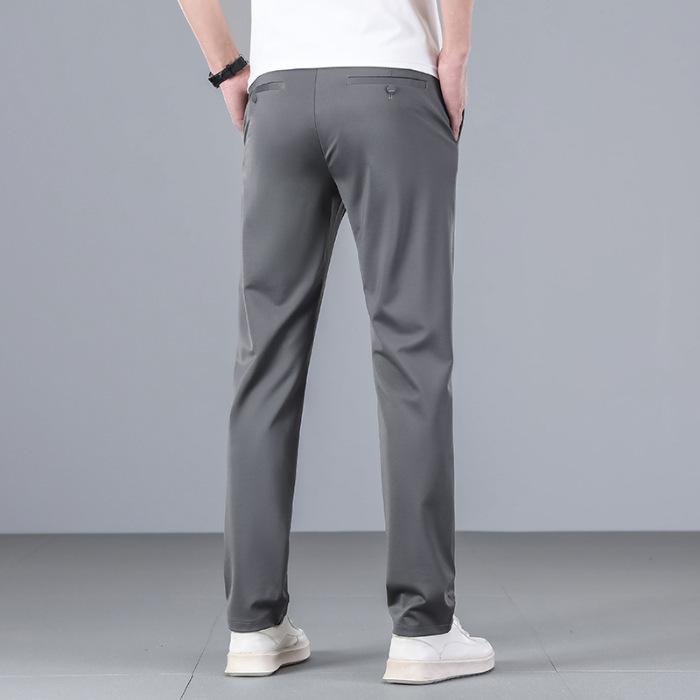 Summer mulberry silk high elastic casual pants youth versatile straight slim casual pants men's thin comfortable casual pants men's