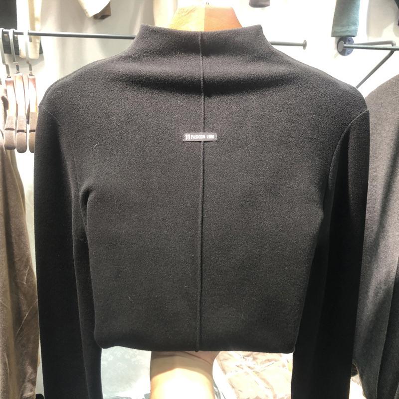 Двусторонняя немецкая бархатная теплая подкладка женская осенне-зимняя футболка с длинным рукавом и полувысоким воротом с надписью студенческий топ M чёрный