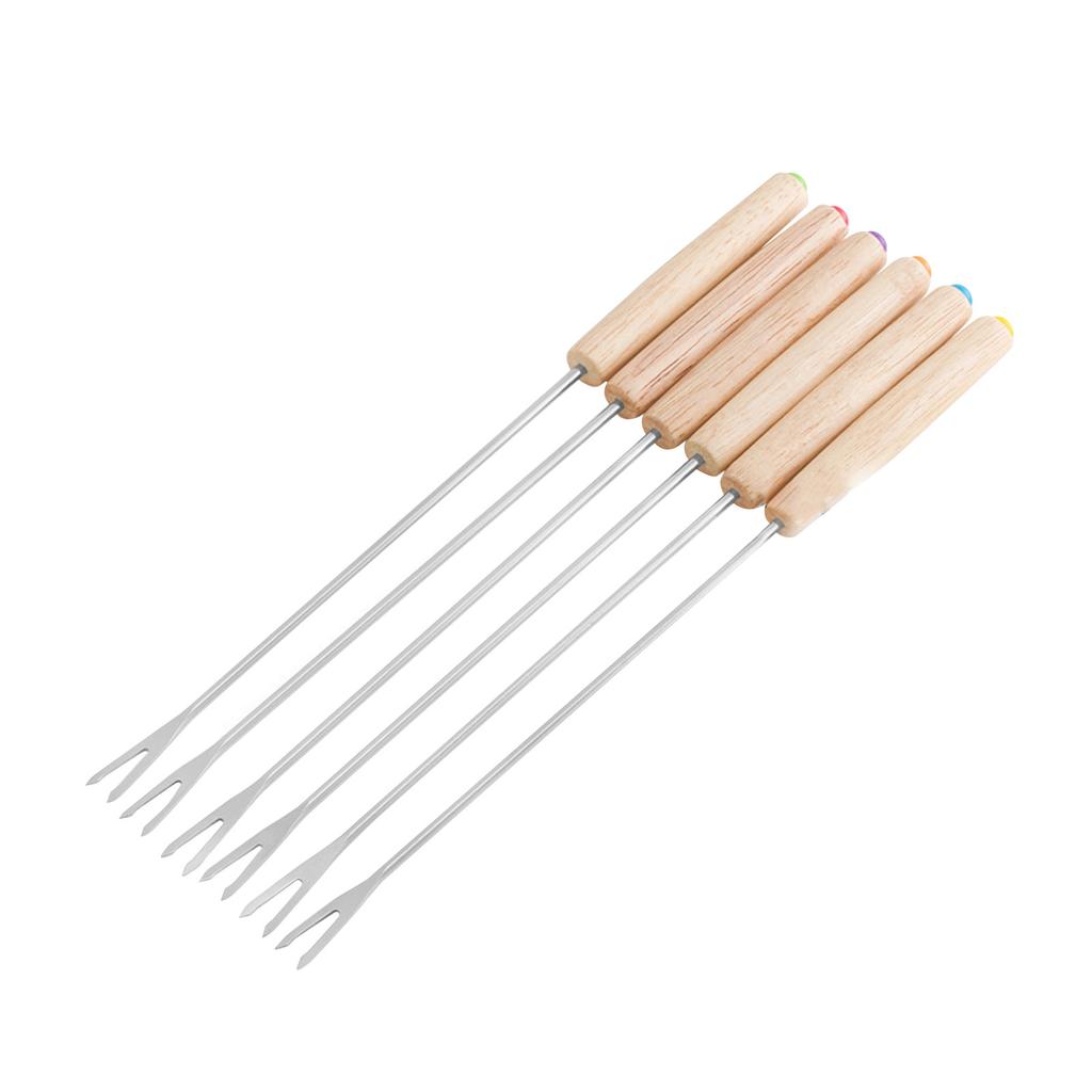6pcs Stainless Steel Fondue Forks Cheese Fondue Sticks Smore Sticks with Wooden Handle Heat Resistant for Chocolate