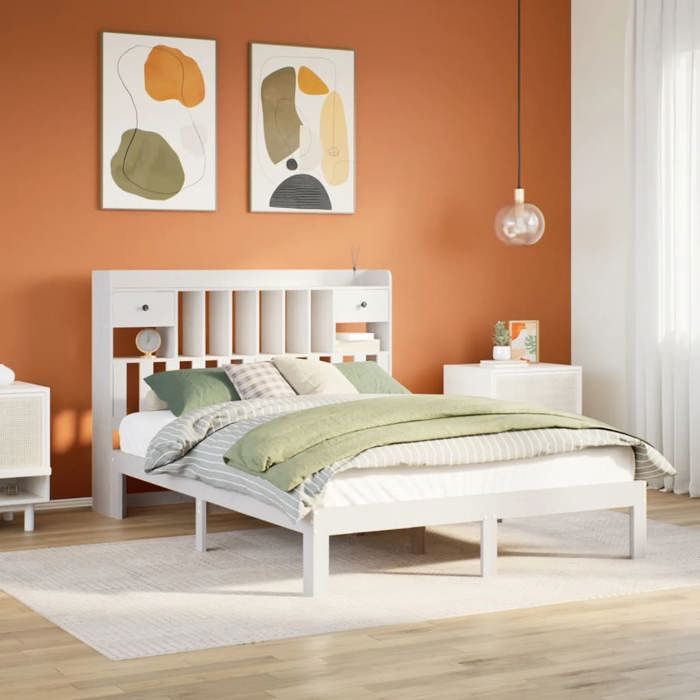 VidaXL Lit bibliothèque sans matelas blanc 140x190 cm bois pin massif 3322594