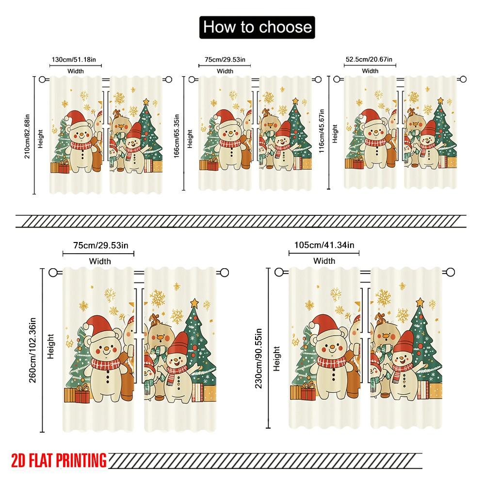 2pcs,2D plane printing Popular Curtain Panels Christmas bears snowmen cute (4) Durable Polyester (without rod) Decorations For
