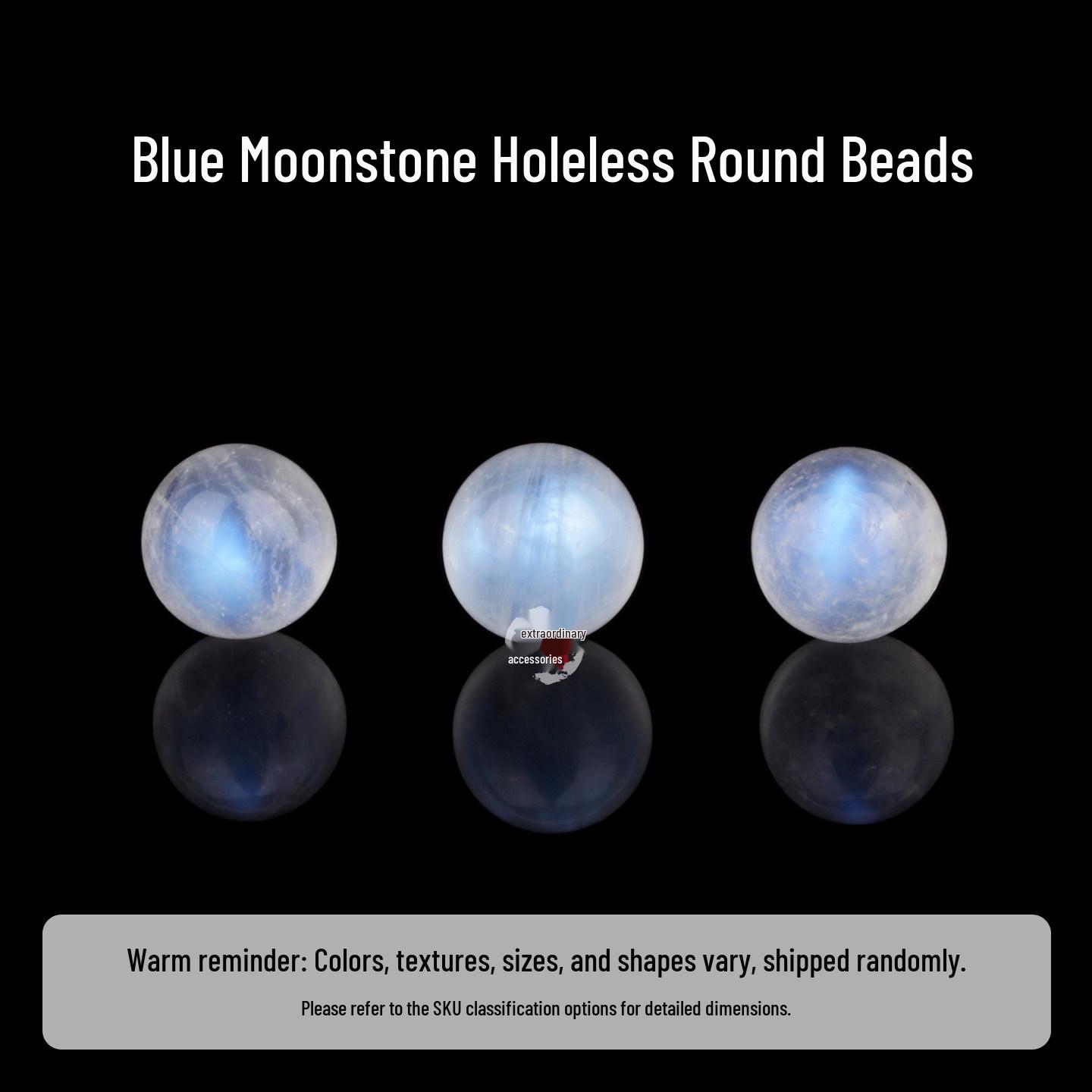 Natural Blue Moonstone Round Beads - Holeless Loose Beads for DIY Crystal Jewelry Making