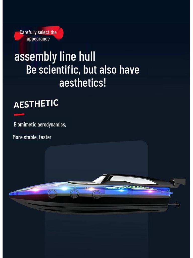 2.4G Vysokorychlostní loď na dálkové ovládání - Dvojitý motor, Vodotěsná, se světly a dvojitou vrtulí Perfektní hračka jachta pro kluky.