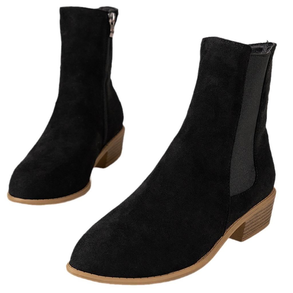 Casual fashion short boots suede side zipper square heel Martin boots women's autumn and winter women's 43