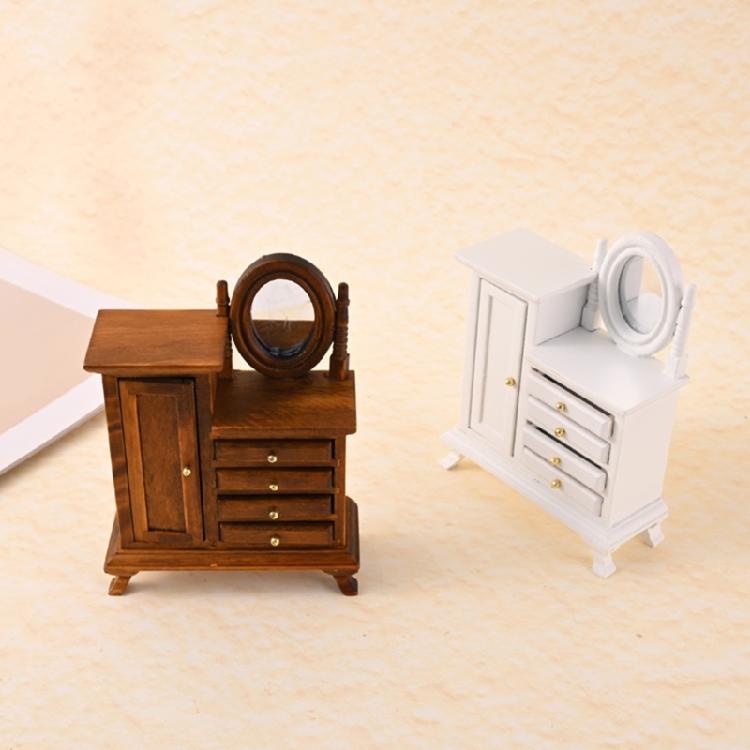 Dollhouses Furniture 1/16 Wood Dressing Table with Working Drawers and Cabinet for Craft Model Project Scene Decoration