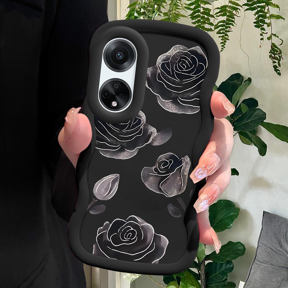 

Окрашенный узор Big Wave Edge Мягкий силиконовый материал Macaron чехол для телефона противоударный защитный резиновый чехол для OPPO Reno Realme Realme C30 чёрный