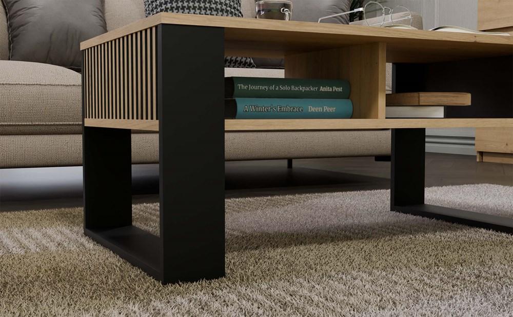 Modern 2P SLIM Coffee Table, Artisan Oak, Black