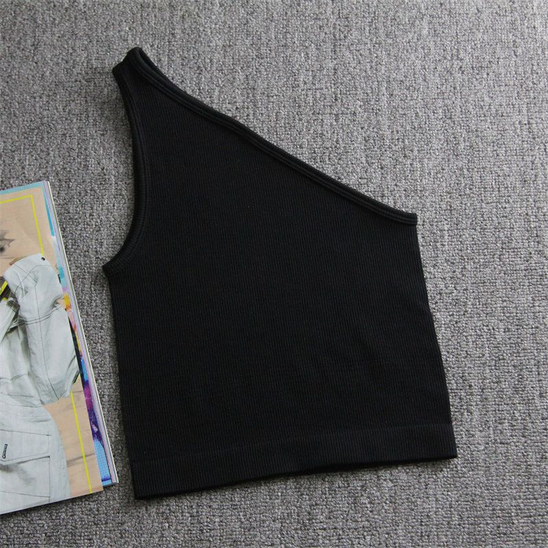 

Fashion Ultra-Thin One Shoulder Short-Length Yoga Vest Women s Breathable Quick-Drying Workout Clothes Fitness Yoga Wear Sports Tops Summer Black L