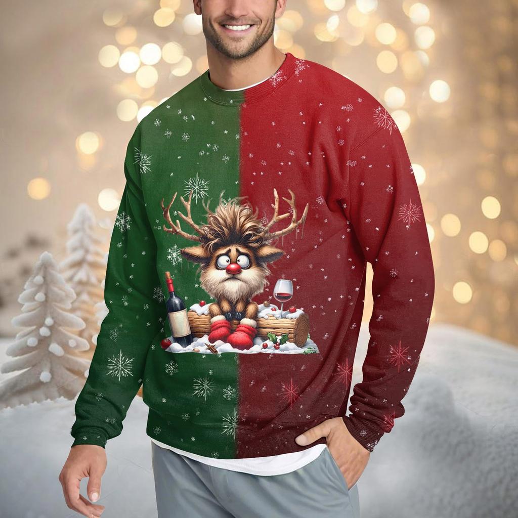 Men's Casual Fashion Comfortable Christmas Printed Round Neck Pullover Sweatshirt Sweatshirt