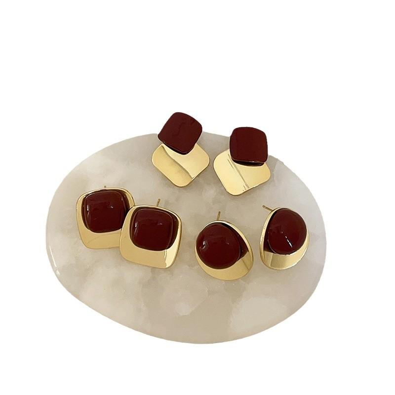 Boucles d'oreilles à tige géométriques en métal Ankola rouge, goutte d'huile, pour femmes, automne et hiver, légères, luxueuses, élégantes et polyvalentes