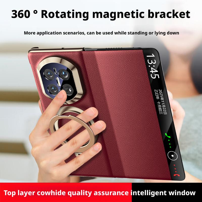 Premium Genuine Leather Magnetic Case For Huawei Mate X7 X6 X5 Smart Touch View No Flip For Answering Rotating Bracket Cover