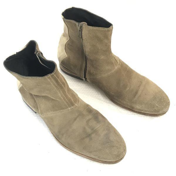 H by Hudson Nubuck Leather Side Zip Boots 25.5 Beige(USED)