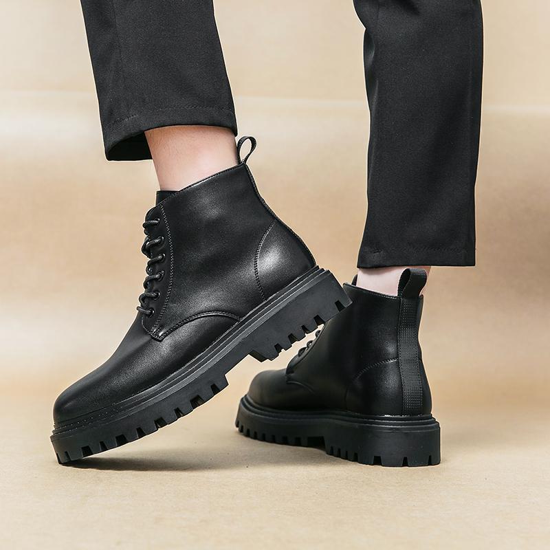 Fashion Men's round toe high top leather shoes Classic minimalist designer style Office outdoor leisure walking motorcycle men's boots