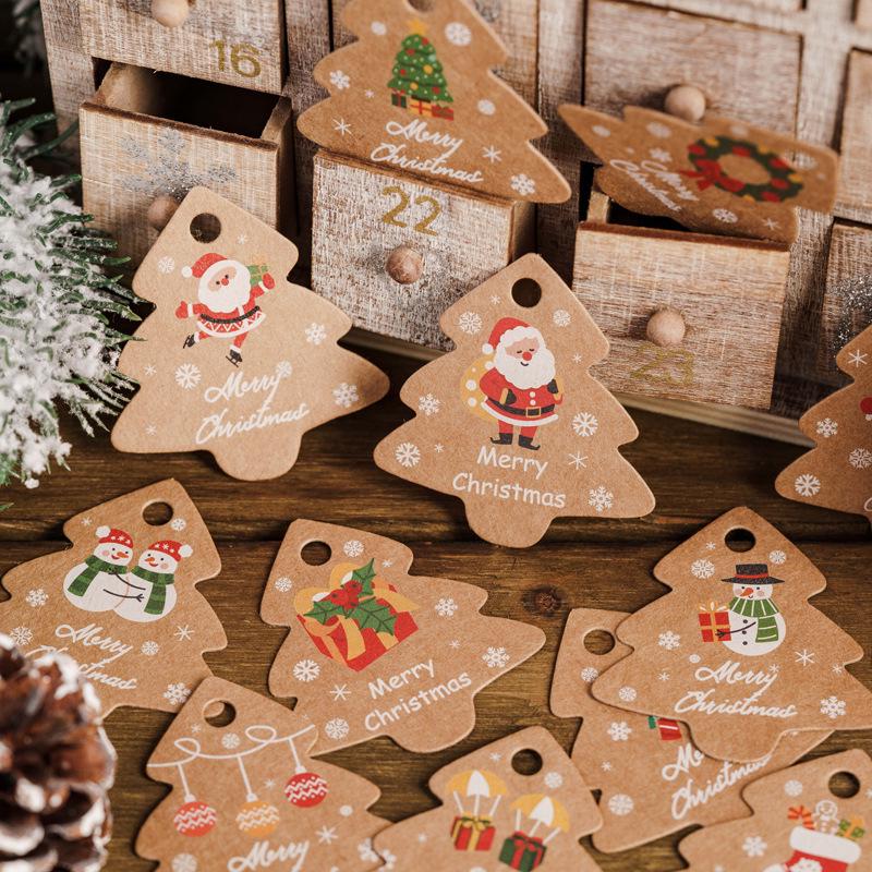 Etiquetas de Presente de Natal de Papel Kraft com Cordão - Cartões Penduráveis para Decoração de Árvore