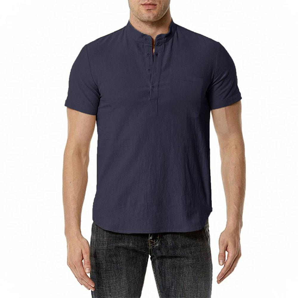 Summer Men's Cotton Linen T-shirt Beach Style Short SLeeve Henley Neck Vacation Hawaii Casual Lightweight Breathable Cozy Tops