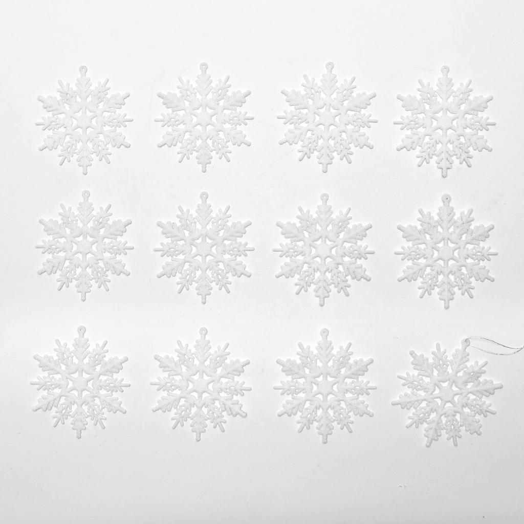 Jules Enkeli Christmas Tree Ornaments, Snowflake Design, 10cm, Set of 12, White