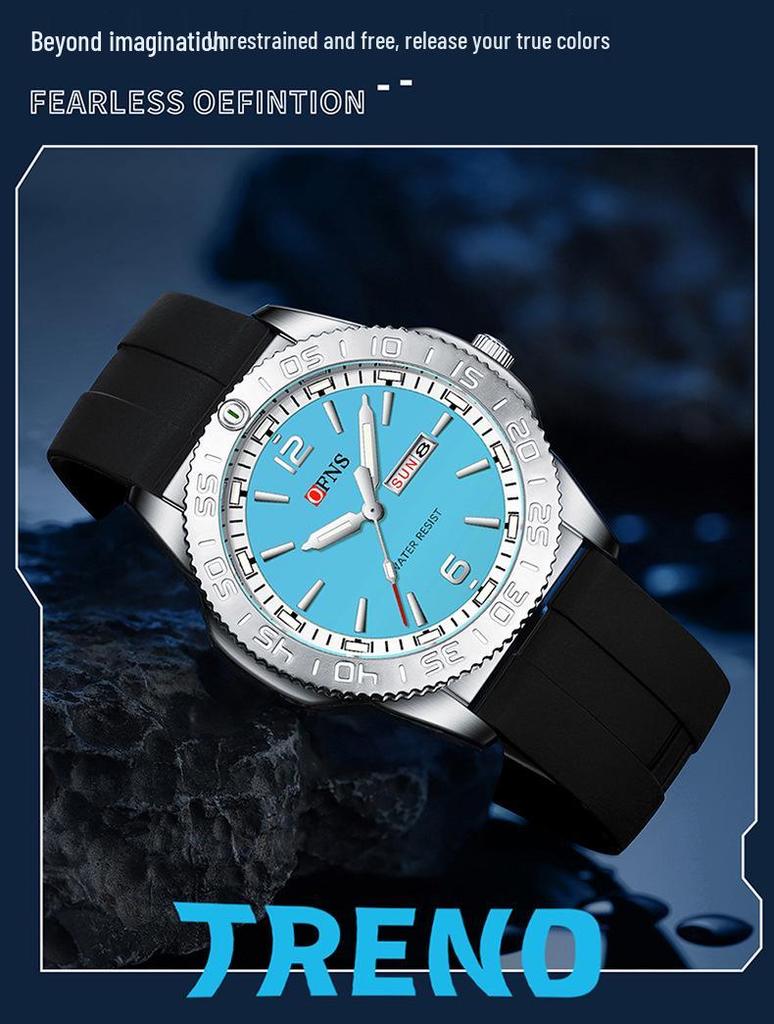 Ofns Brand Men's Quartz Watch - Waterproof with Dual Calendar & Simple Bar Markers
