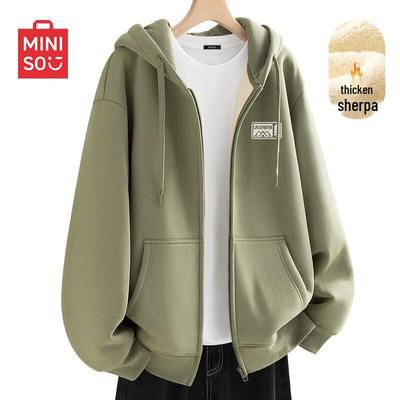 MINISO Men's Winter Fleece Hooded Cardigan Jacket