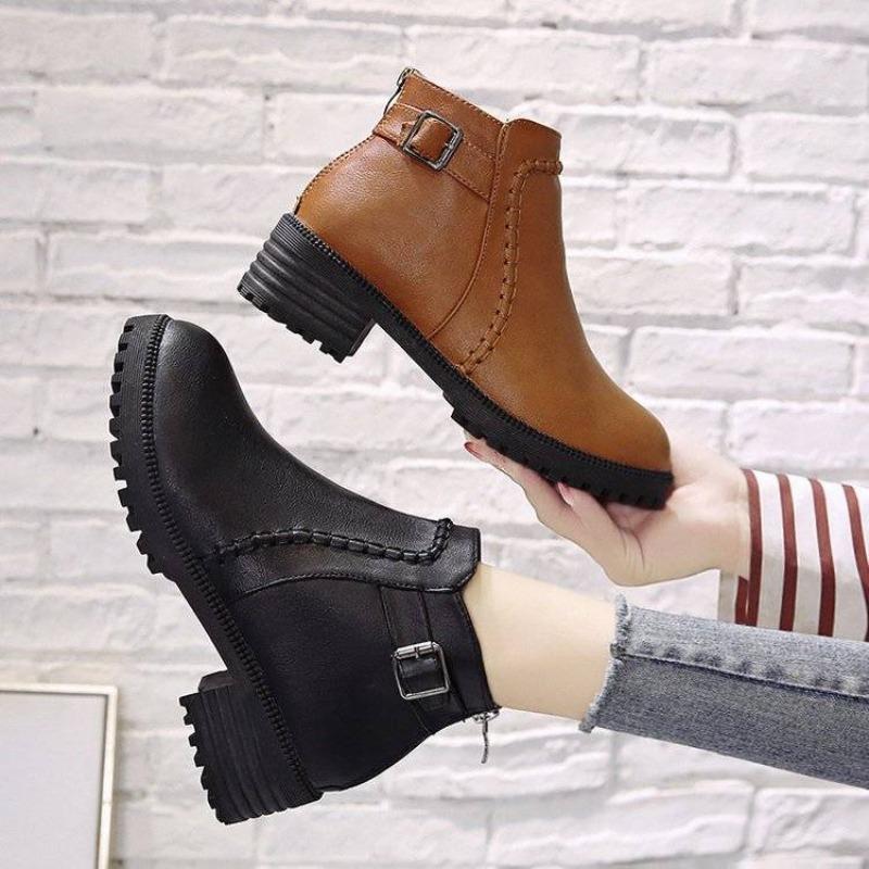 Fashion Ankle Boots for Women Autumn Winter Black Leather Round Toe Work Booties Y2k High Quality Goth Sale Pu Hot 39 Woman Short Shoes