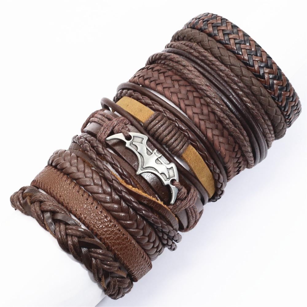 10 Pcs/set Black Wrap Woven New Fashion Handmade Men Bracelets Male Women Leather Bracelets Men Bangle Jewelry Gift