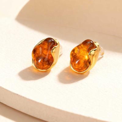 Vintage Brown Resin Water Drop Stud Earrings, Hypoallergenic Gold Plated Earrings for Women, Fashion Metal Jewelry Gift