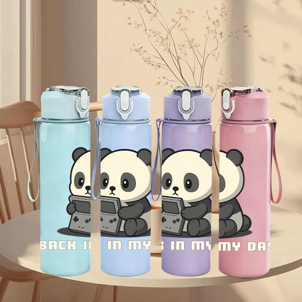 1PC Gaming Panda Cartoon 750ml Color Plastic Sports Water Bottle Leakproof Flip Straw Lid Suitable for Sports Office Home Use