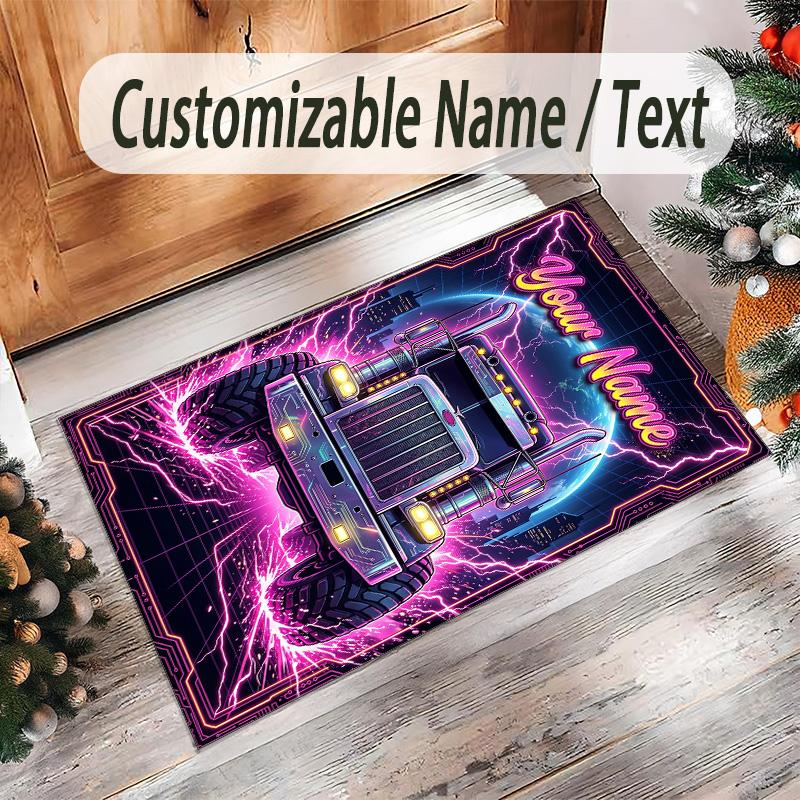 Truck Theme Crystal Velvet Rug Personalized Custom Name Text Soft Floor Mat Home Decor