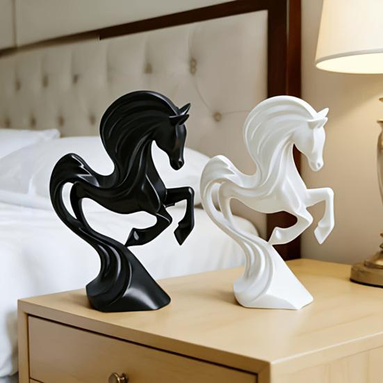 3D-Printed Prancing Horse Ornament for Success with Streamlined Stable Base Abstract European Artistic Decoration for Office or Living Room