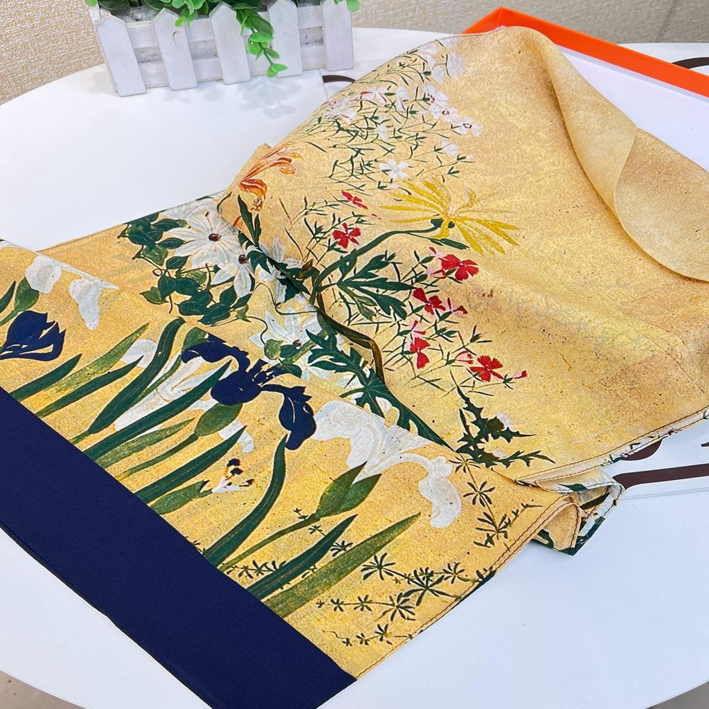 Mulberry Silk Silk Scarf Spring, Summer And Autumn With Shirt Versatile Emma Yellow Double Wrinkle Long Streamer Women