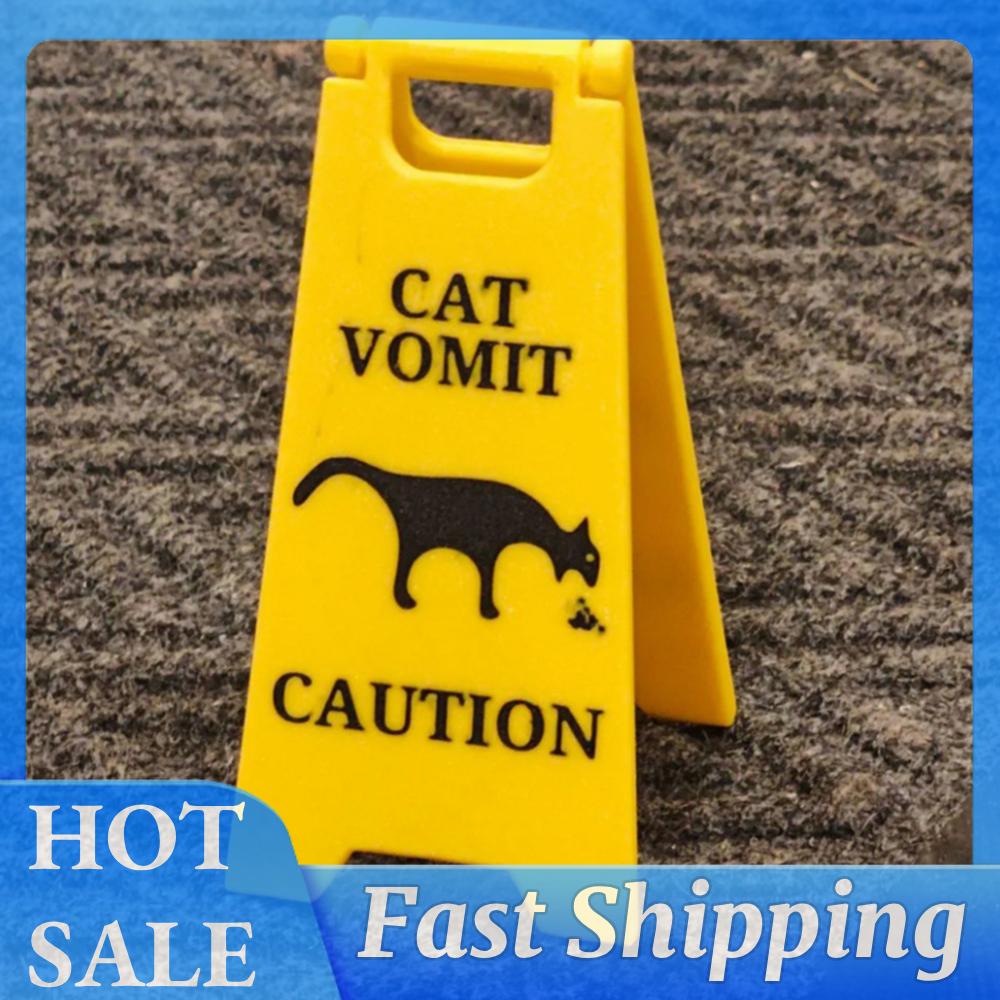Cat Vomit Sign Funny Creative Caution Sign Dog Vomit Warning Sign 3D Printed Novelty Desk Decoration Cute Gag Gift
