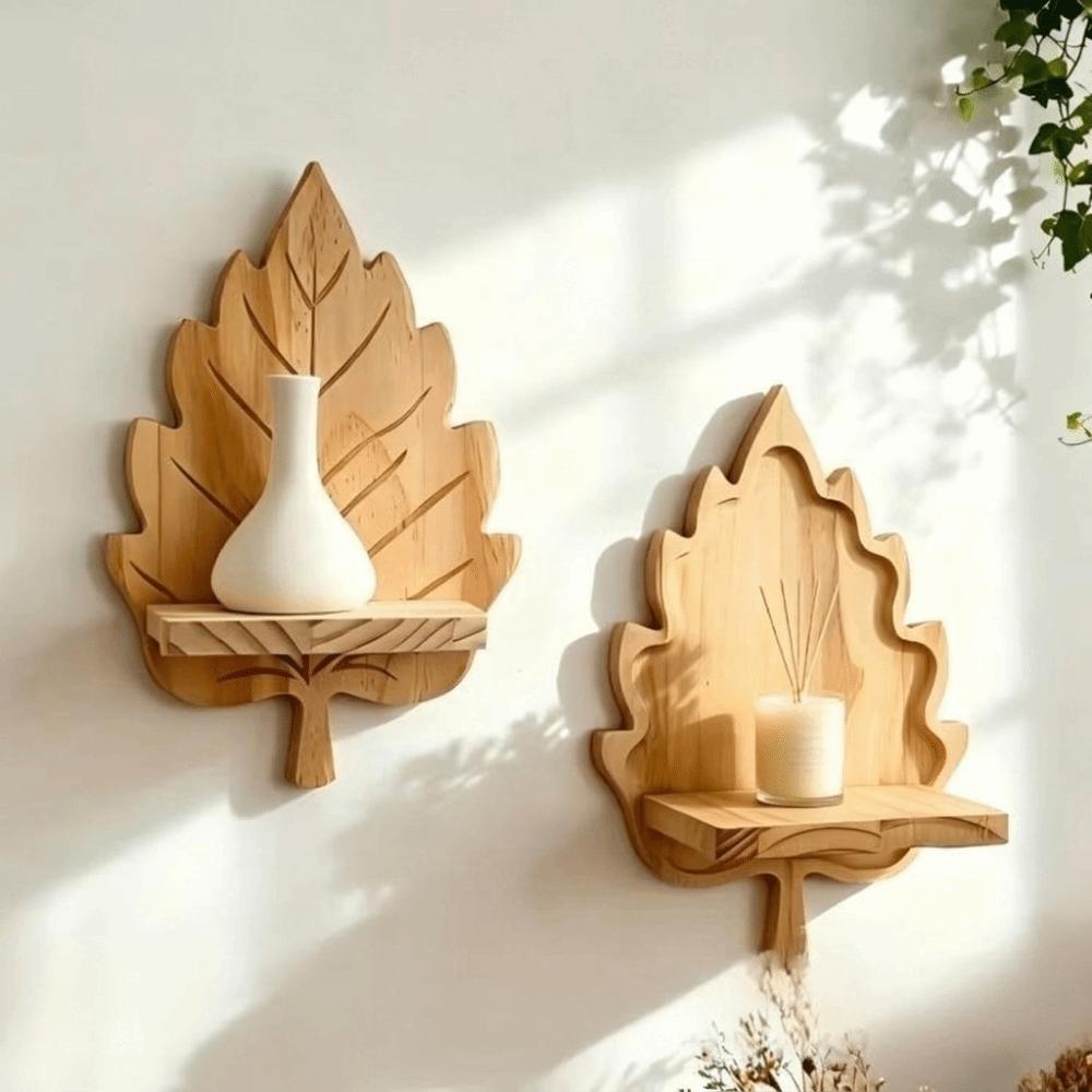 Nature Style Maple Leaf Wall Shelf Wooden Wall Mounted Leaf Shelf for Living Room