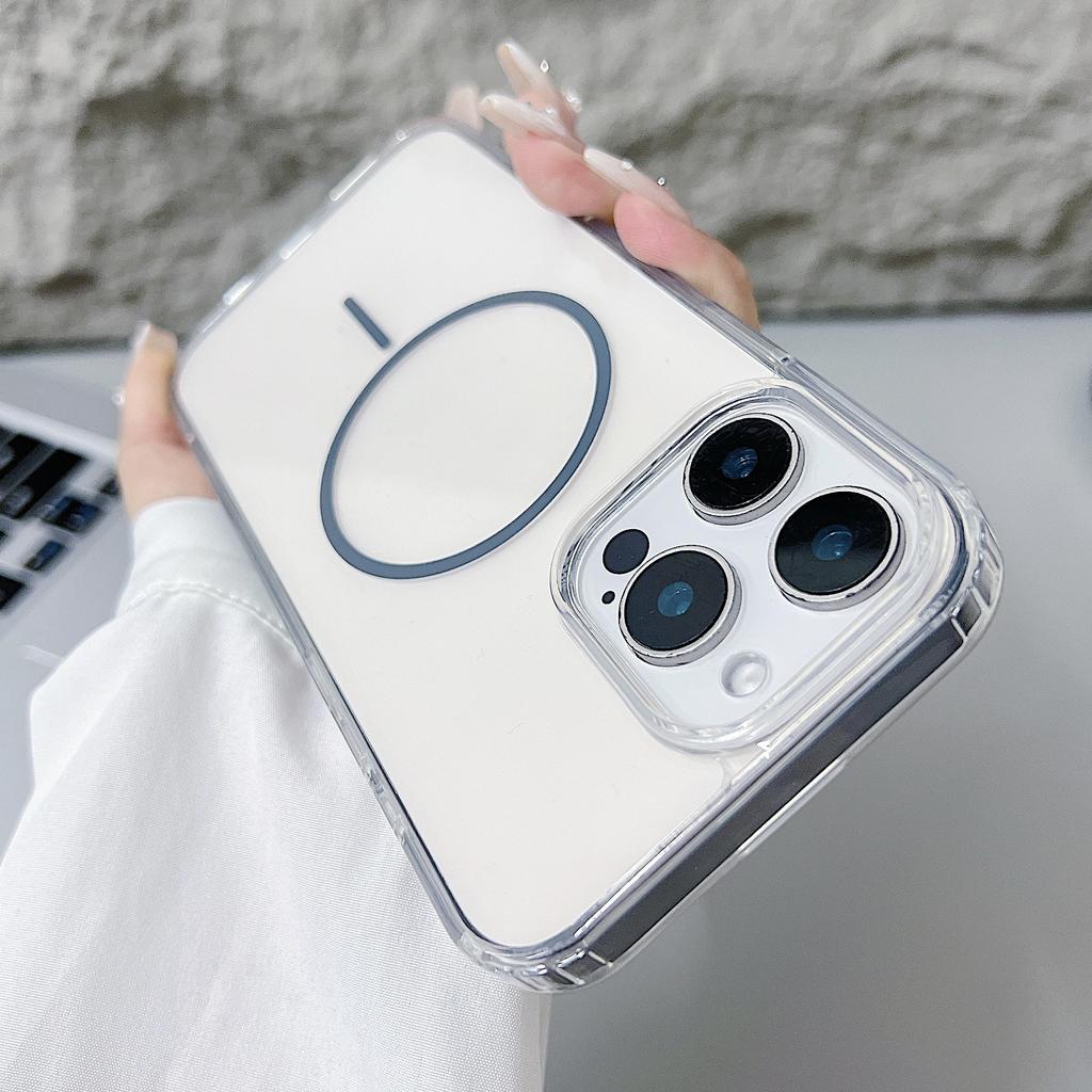 Applicable To IPhone17 High Transparent Color Thin Circle Magnetic Suction Phone Case Apple 16 Acrylic Large Hole Anti Fall Protection Case