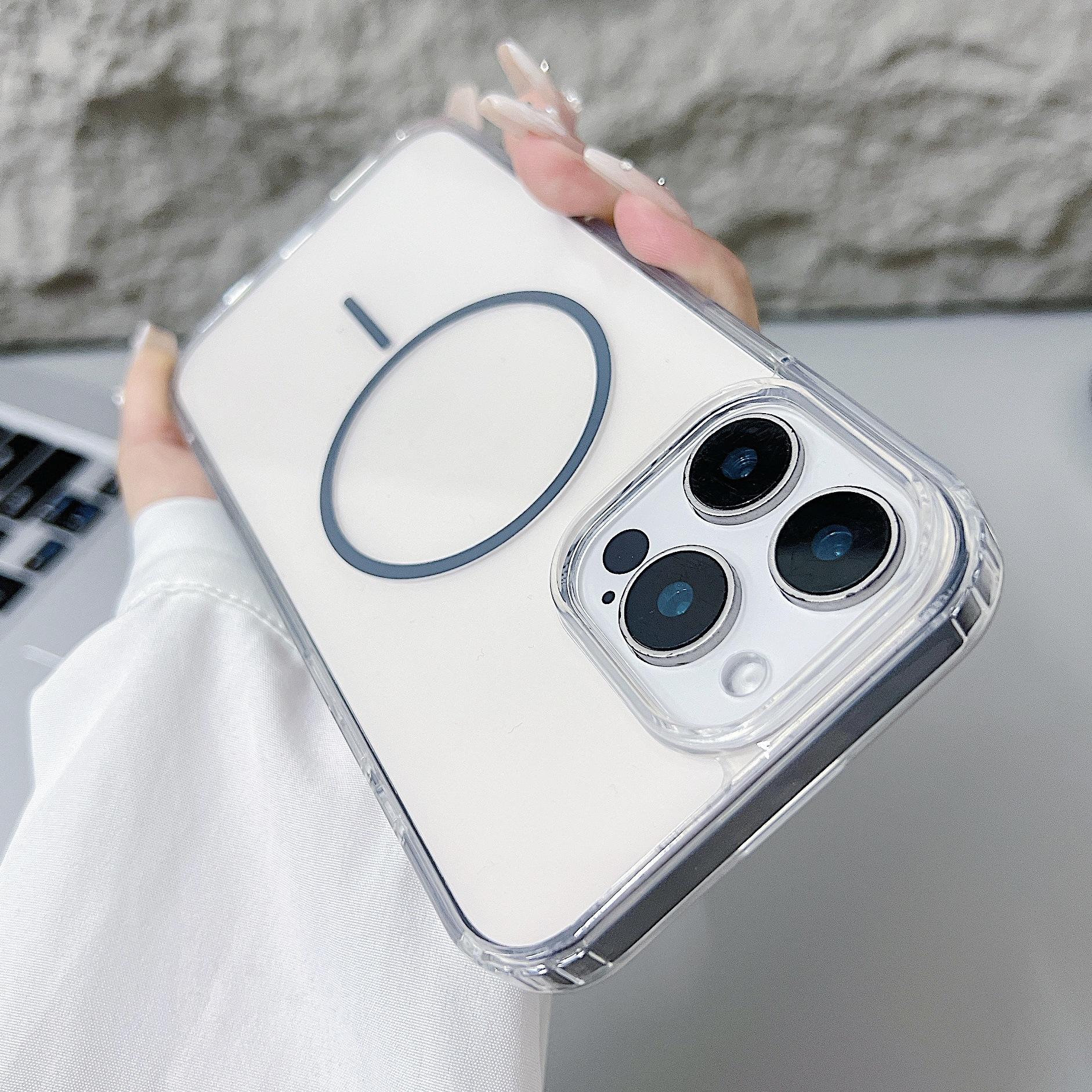 

Applicable To IPhone17 High Transparent Color Thin Circle Magnetic Suction Phone Case Apple 16 Acrylic Large Hole Anti Fall Protection Case iPhone 12 PROMAX