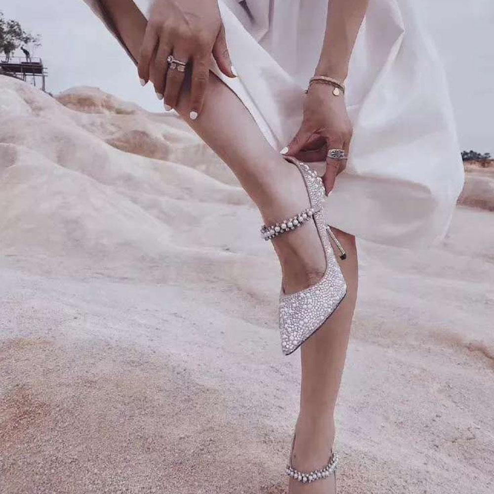 New Stiletto Pointed Toe Wedding Shoes Crystal Sexy Party Shoes Rhinestone Fashion Bridal Shoes Mary Jane Pumps Shoes