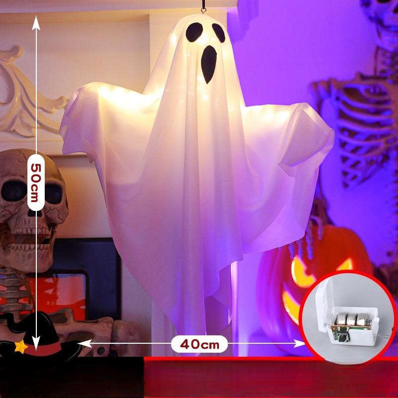 1PC Halloween Ghost LED White Ghost Hanging Light Ghosts HorrorProps for Halloween Party White Flying Ghosts Haunted House Decor
