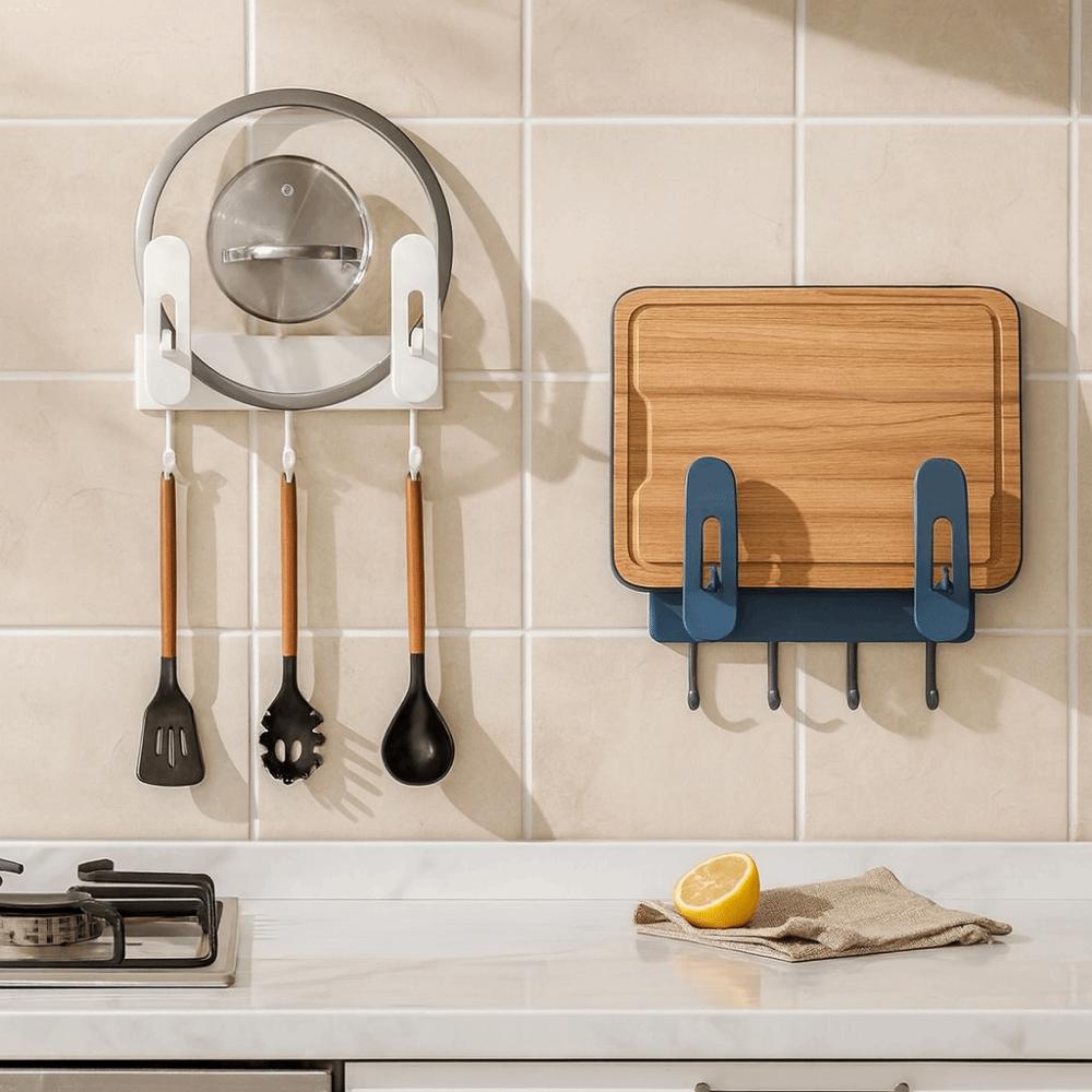 Wall Mounted Suction Cup Chopping Board Holder No Drill Pot Lid Storage Rack Apartment