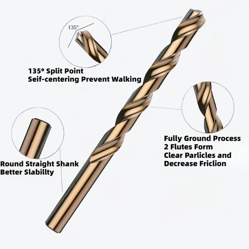 Set of 13 Cobalt Drill Bits Made from M35 High-Speed Steel, Featuring High Durability And Precision Markings, Suitable for Stainless Steel, Cast Iron