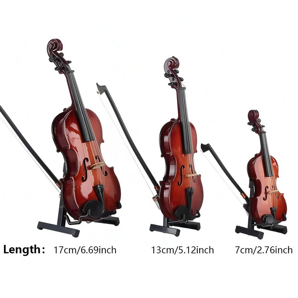 Miniature Wood Violin -Stand & Bow Wood Violin Replica Collectible Figurines Dollhouse Accessories Model Home Display Ornament